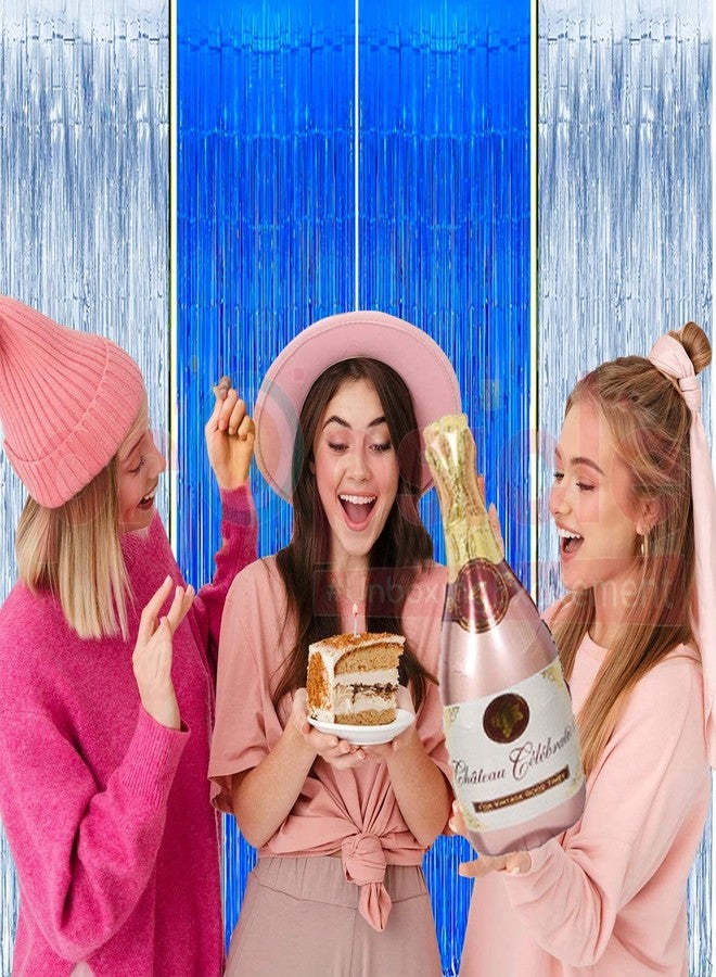 بروبسيكل ستائر شراشيب من رقائق معدنية زرقاء وفضية من بروبسكل، شرائط خلفية مقاس 3 × 8 قدم لأعياد الميلاد، والذكرى السنوية، وحفلات توديع العزوبية، ورأس السنة الجديدة، وكابينة التصوير، وتزيين المداخل (عبوة من 4 قطع) - Image 5